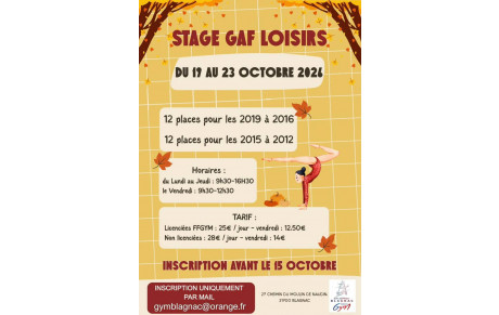 Stage GAF LOISIRS du 19 au 23 octobre 2026