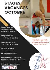 Stages Loisirs GAF et GAM vacances octobre 2023